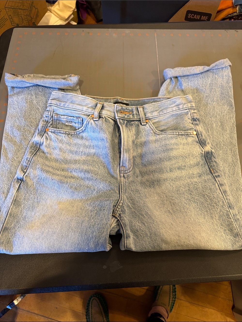 Express Light Blue Sraight Ankle High Rise Jeans